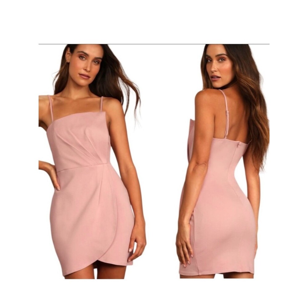 Lulus NWT Drinks On Me Mauve Pink Tulip Hem Pleated Top Dress Size Large Bodycon